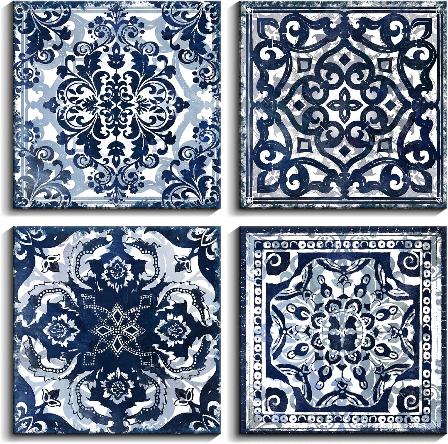 Bedroom Decor Canvas Wall Art Flower Pattern Prints Bathroom Abstract Pictures Modern Navy Framed Wall Decor Artwork for Walls Hang for Bedroom 4 Pieces Wall Decoration Size 14x14 Each Panel - Image 9