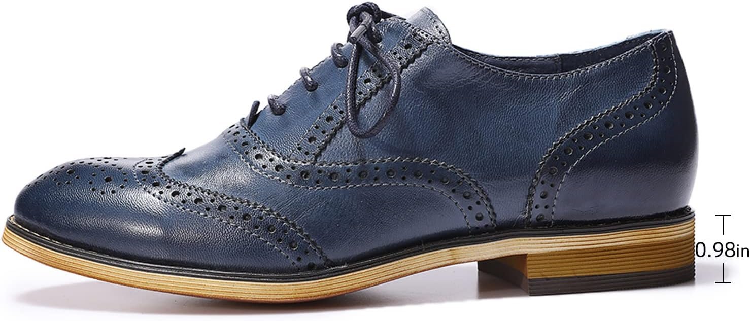 Mona flying Womens Vintage Wingtip Oxfords Ladies Lace up Leather Shoes - Image 3