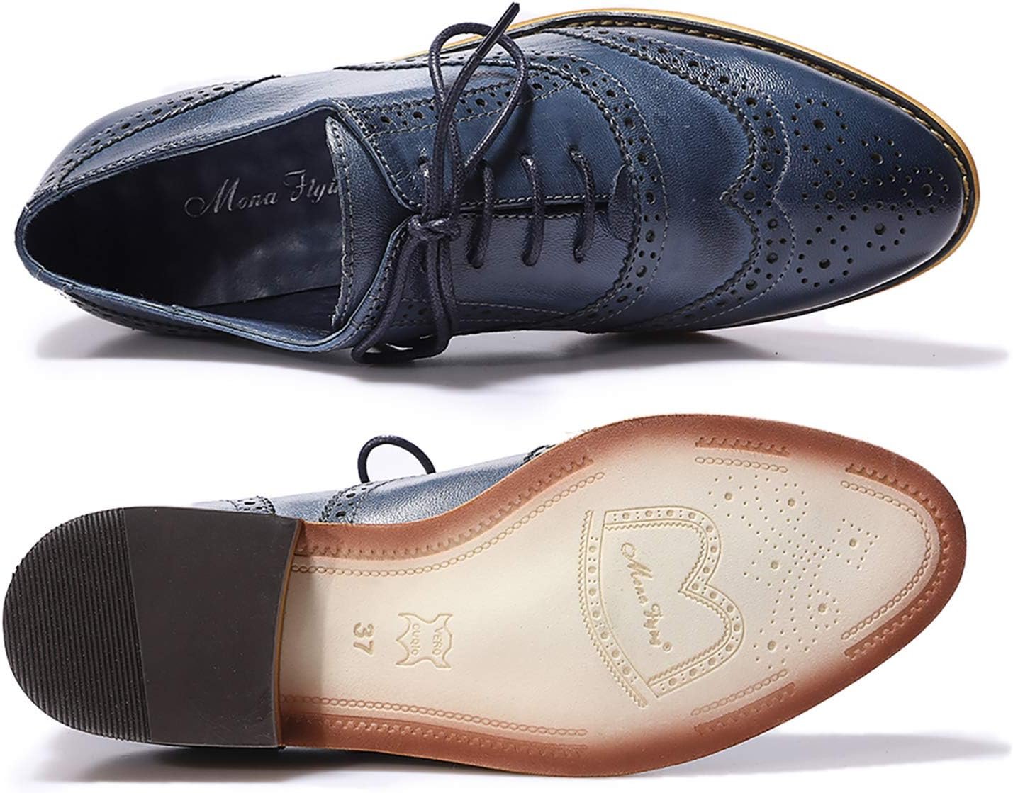 Mona flying Womens Vintage Wingtip Oxfords Ladies Lace up Leather Shoes - Image 5