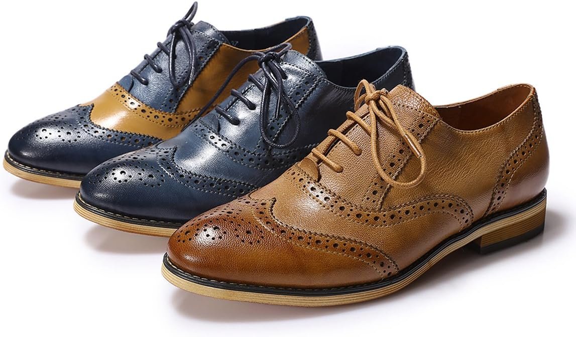 Mona flying Womens Vintage Wingtip Oxfords Ladies Lace up Leather Shoes - Image 8