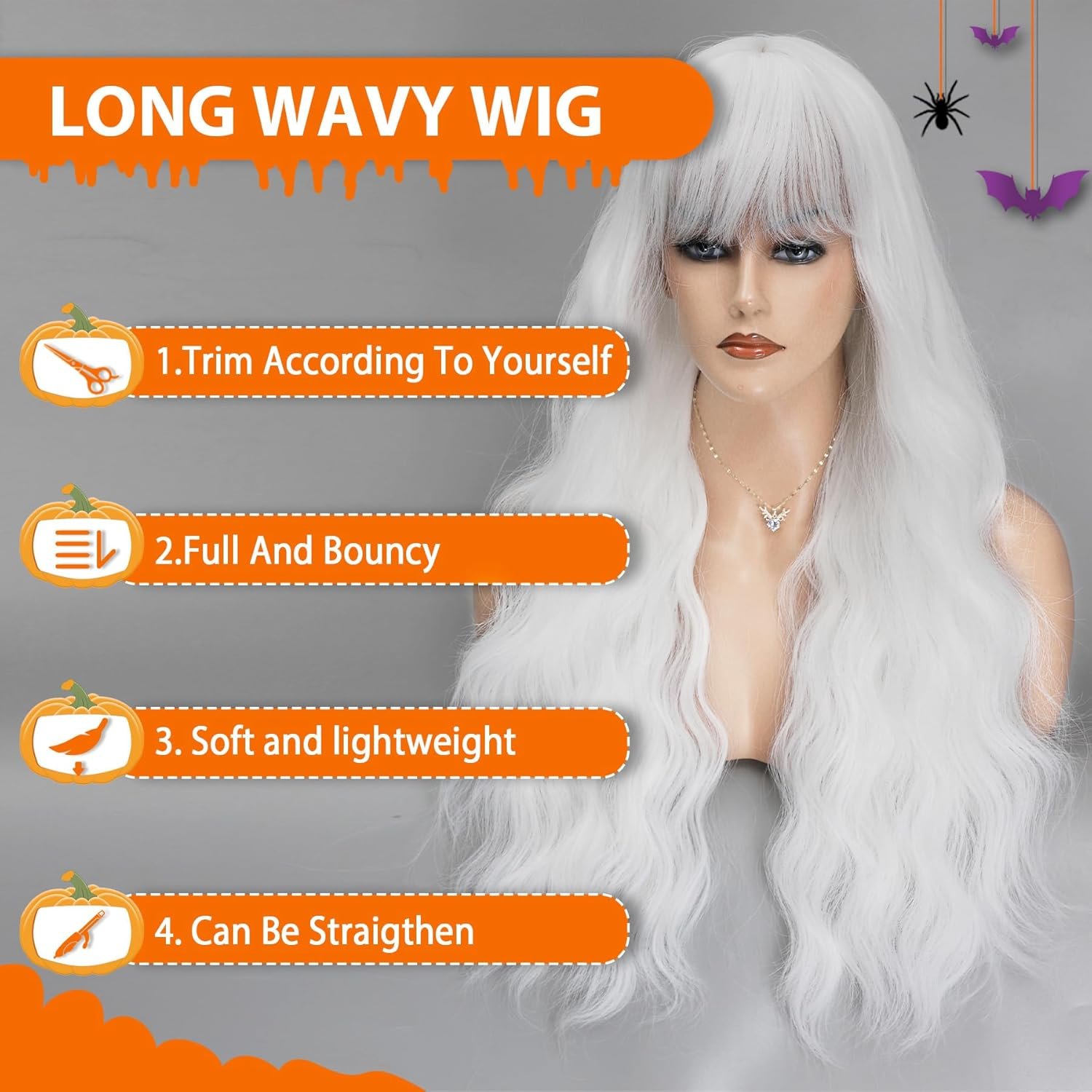 White Wig Long Wavy Wig with Bangs White Hair Wigs for Women Heat Resistant Synthetic Wig Colored Wigs for Daily Cosplay Party Use 26 Inch - Image 4