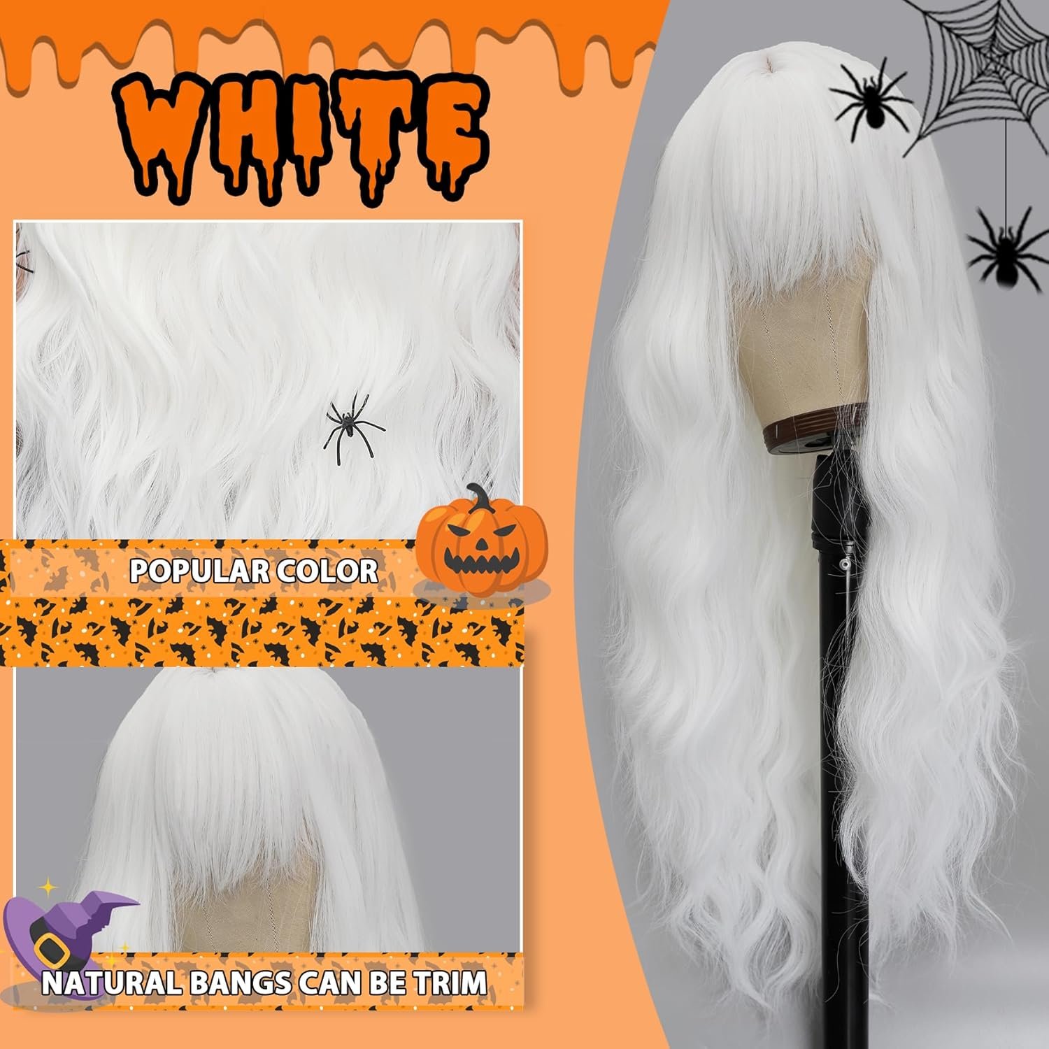 White Wig Long Wavy Wig with Bangs White Hair Wigs for Women Heat Resistant Synthetic Wig Colored Wigs for Daily Cosplay Party Use 26 Inch - Image 5