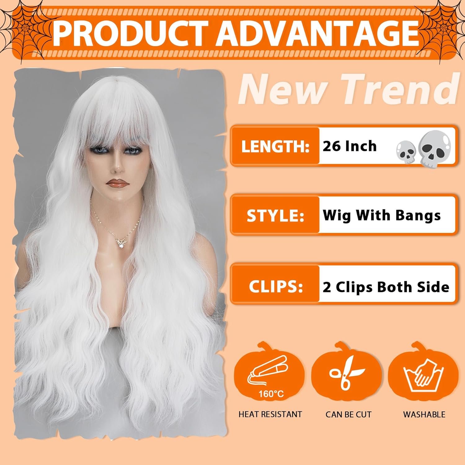 White Wig Long Wavy Wig with Bangs White Hair Wigs for Women Heat Resistant Synthetic Wig Colored Wigs for Daily Cosplay Party Use 26 Inch - Image 6