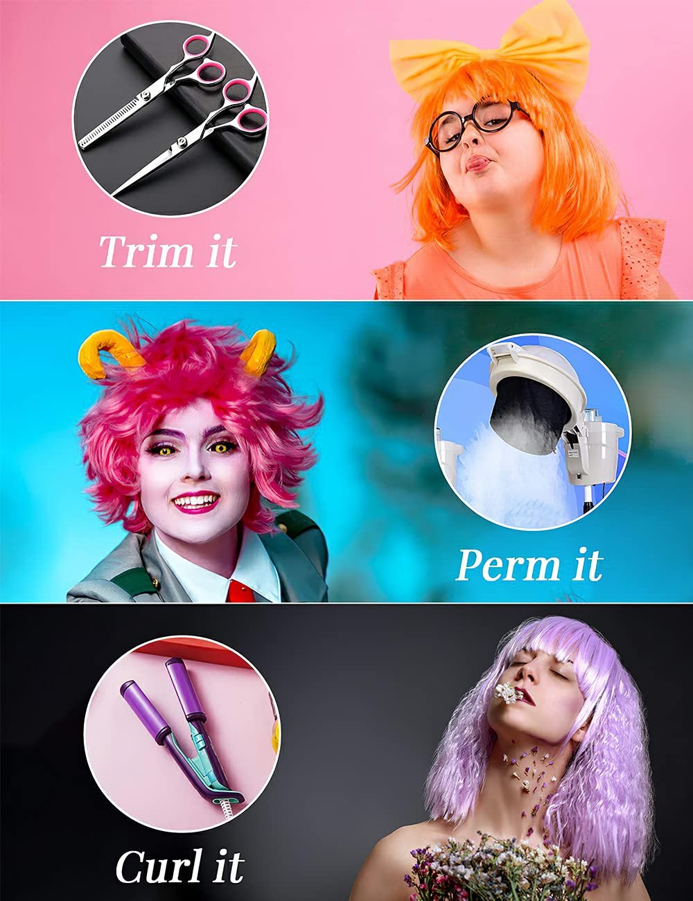 Blue Wig and Party Sunglasses, Color Bob Wig, Cosplay Wigs and Party Wigs, Rainbow Wig with Neon Glasses Blue Wig for Women - Bachelorette Party Wigs Decorations Favors (Blue) - Image 6