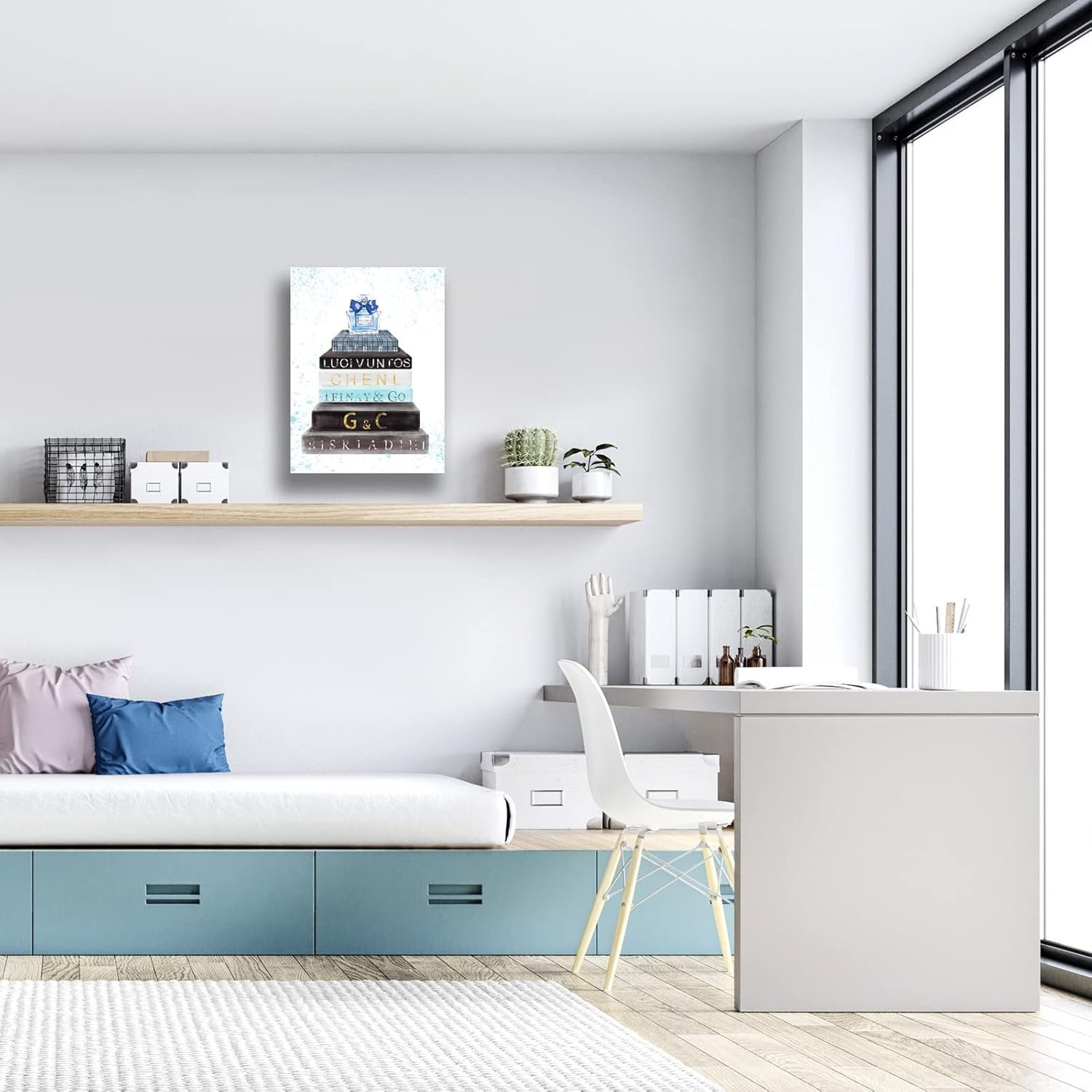 Bedroom Wall Art Blue Perfume on the Book Picture Print on Canvas Framed Bathroom Wall Decor Modern Female Room Decor Artwork Wall Decorations for Teen Girls Room Size 12x16 inch Ready to Hang - Image 3