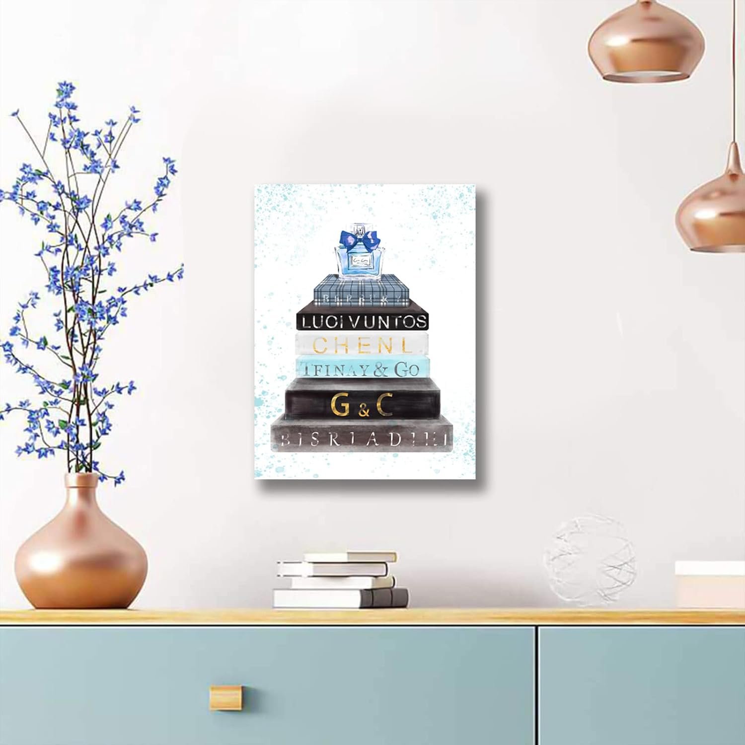 Bedroom Wall Art Blue Perfume on the Book Picture Print on Canvas Framed Bathroom Wall Decor Modern Female Room Decor Artwork Wall Decorations for Teen Girls Room Size 12x16 inch Ready to Hang - Image 5
