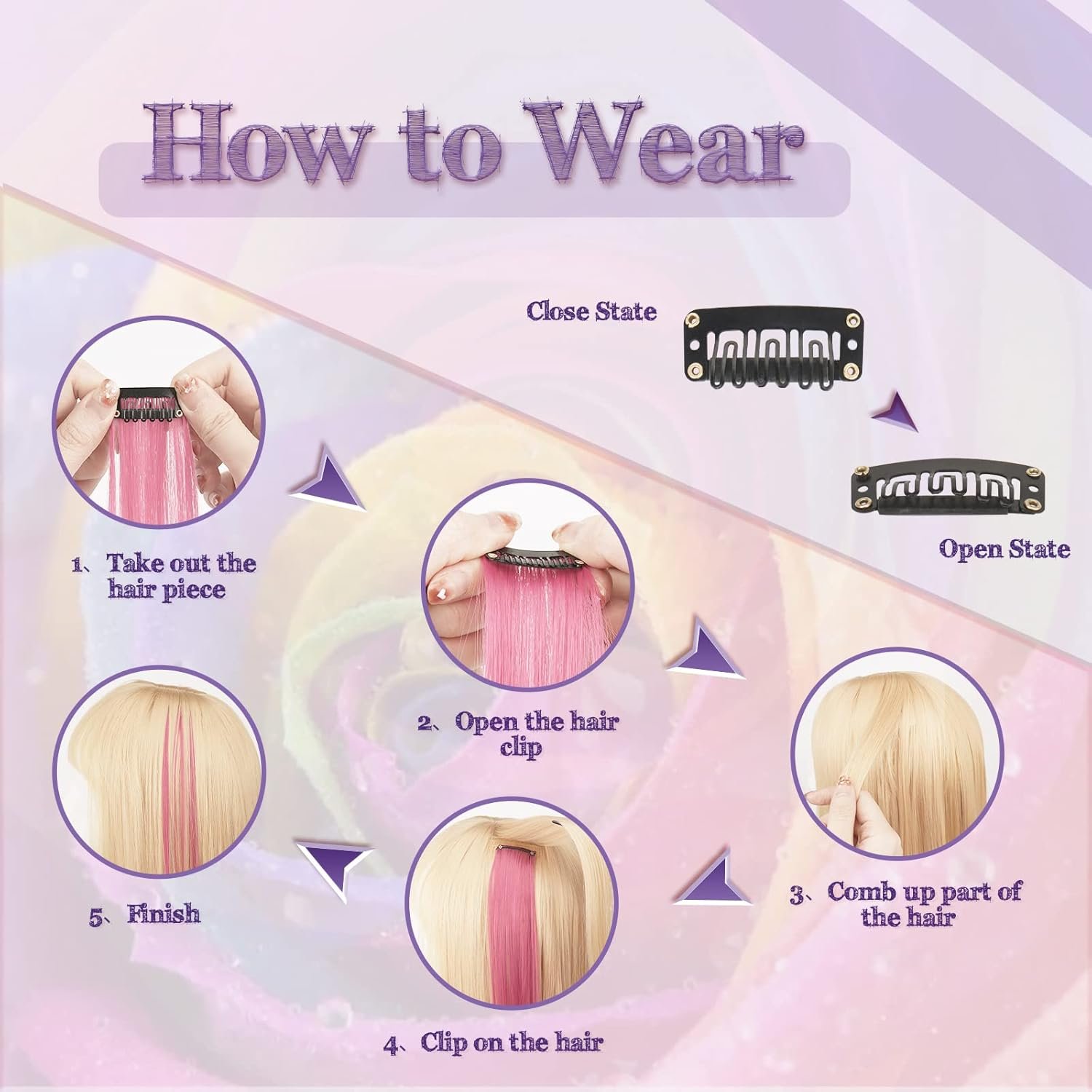 SOFEIYAN 10 Pcs Colored Hair Extensions Party Highlights Colorful Clip in Hair Extensions 17 Inch Curly Wavy Synthetic Hairpieces for Women Kids Girls Halloween Christmas Cosplay, 10Pcs Lilac Purple - Image 4