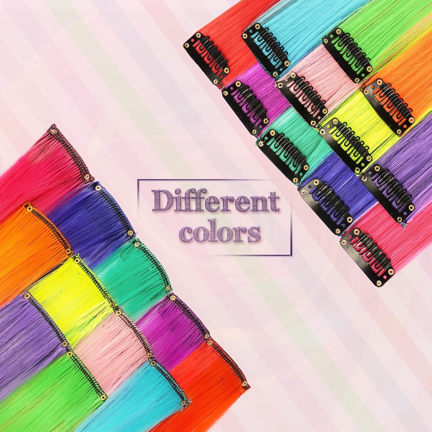 SOFEIYAN 10 Pcs Colored Hair Extensions Party Highlights Colorful Clip in Hair Extensions 17 Inch Curly Wavy Synthetic Hairpieces for Women Kids Girls Halloween Christmas Cosplay, 10Pcs Lilac Purple - Image 5