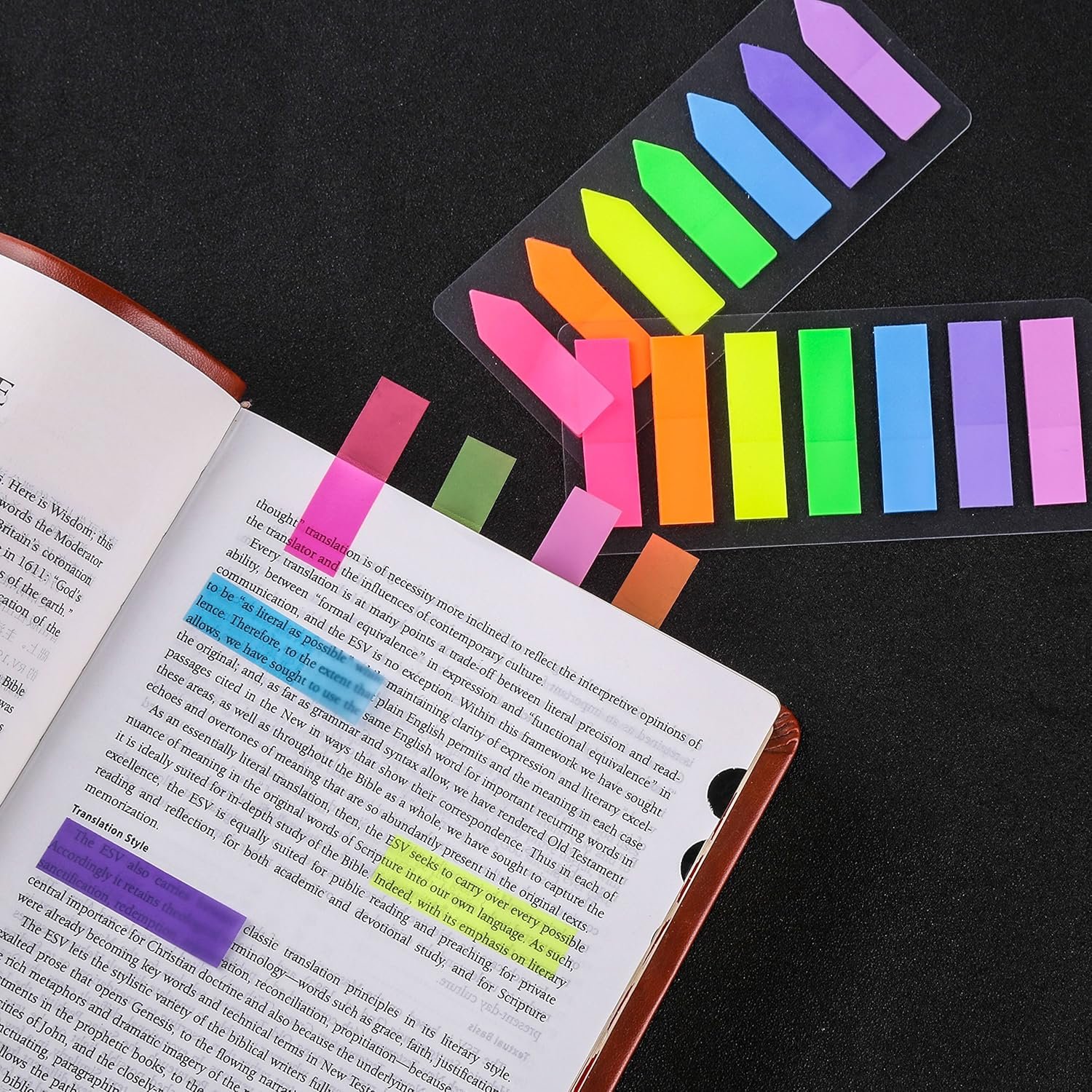 Lysas 4 Sets Neon Page Markers Colored Index Tabs, Fluorescent Sticky Note for Page Marker, 560pcs - Image 3