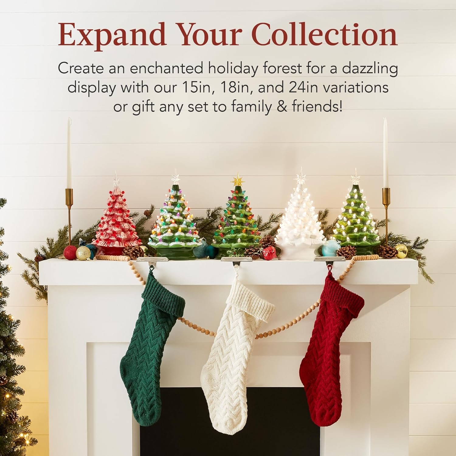 Best Choice Products 15in Ceramic Christmas Tree, Pre-lit Hand-Painted Tabletop Holiday Tree, Star Topper, 64 Lights - Green w/Multicolored Bulbs - Image 7