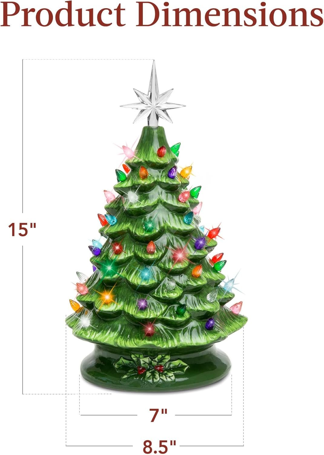 Best Choice Products 15in Ceramic Christmas Tree, Pre-lit Hand-Painted Tabletop Holiday Tree, Star Topper, 64 Lights - Green w/Multicolored Bulbs - Image 8