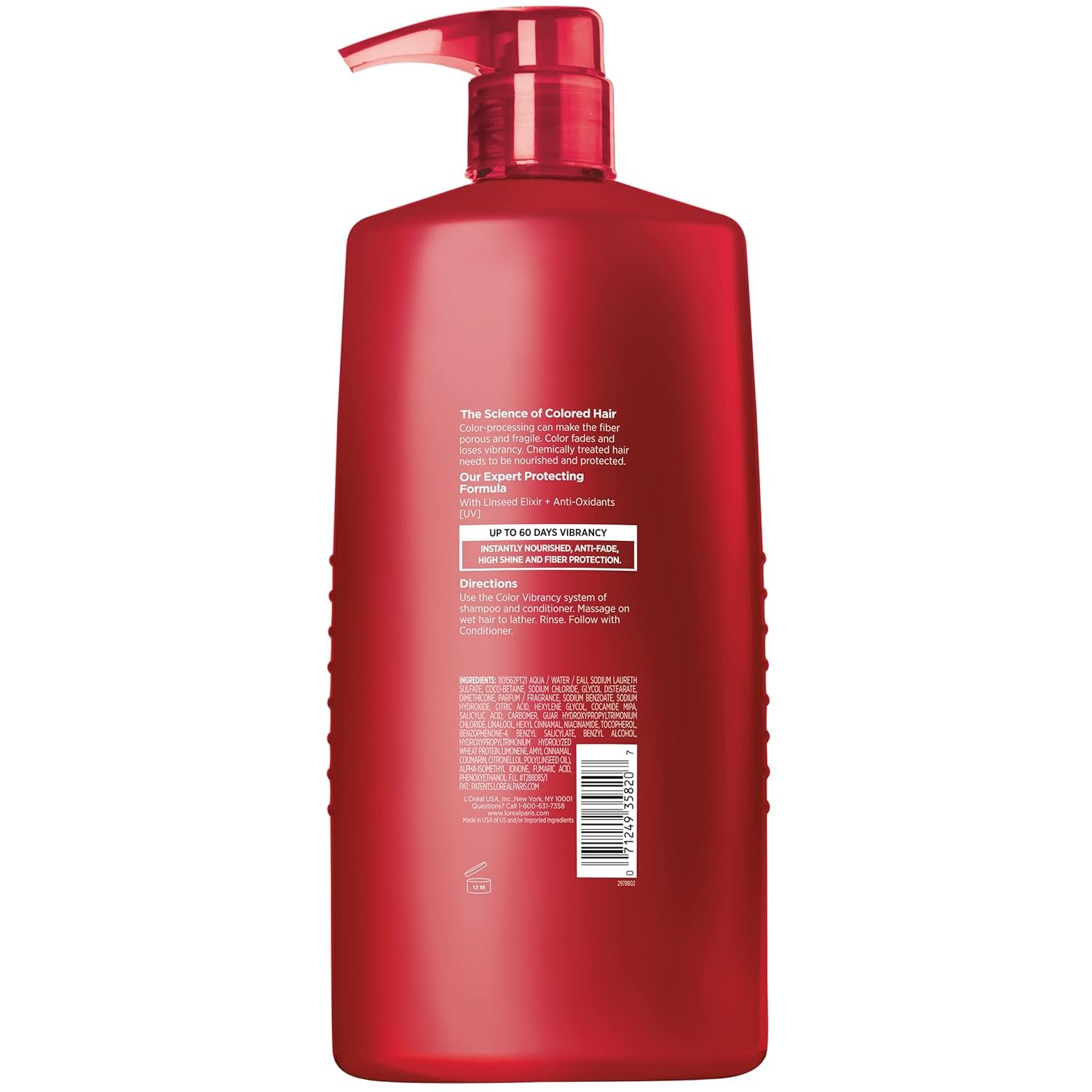 L'Oreal Paris Elvive Color Vibrancy Protecting Shampoo, for Color Treated Hair, Shampoo with Linseed Elixir and Anti-Oxidants, for Anti-Fade, High Shine, and Color Protection, 28 Fl Oz - Image 3