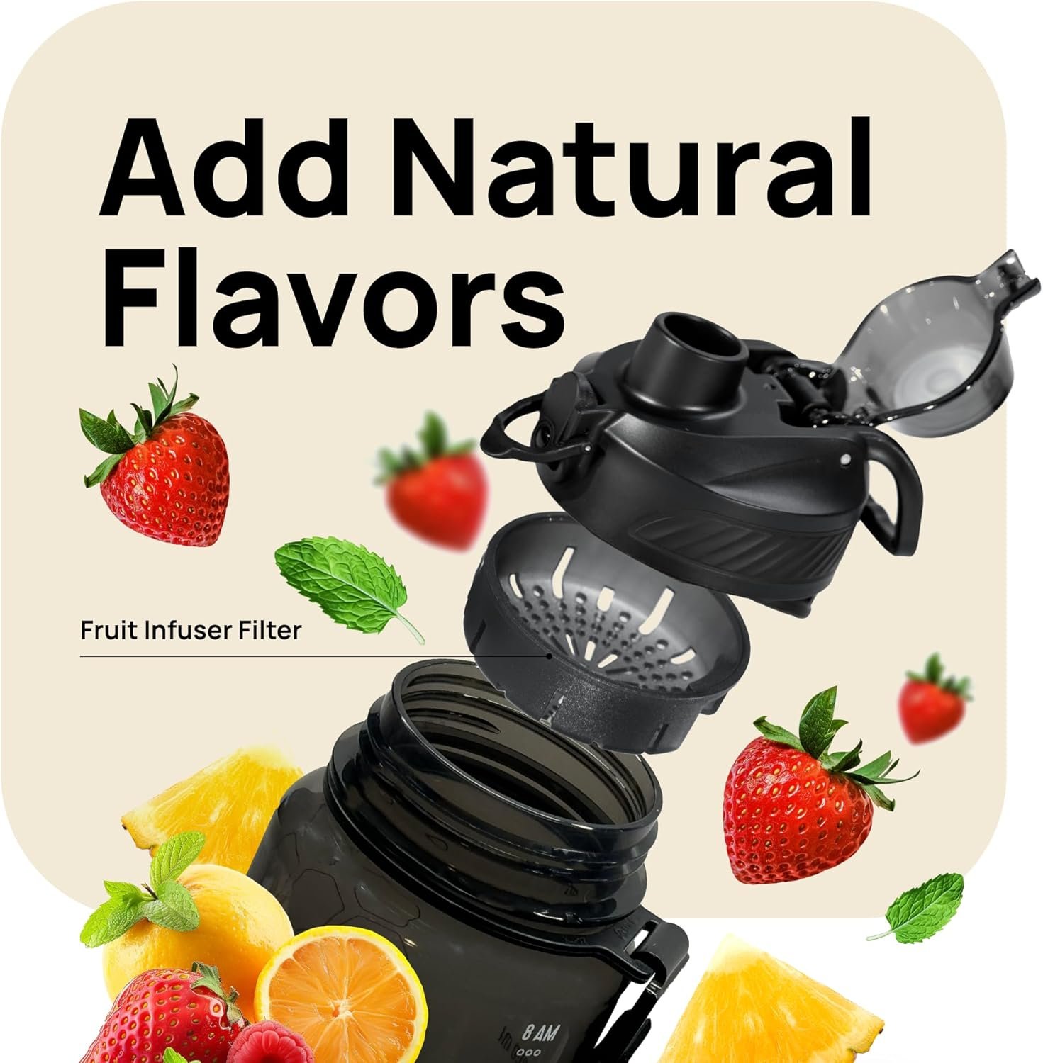 INEVIFIT 3-in-1 Sports Water Bottle 34oz 1L Hydration Tracking Water Bottles with Daily Time Marker BPA Free Tritan Leak Proof with Fruit Infuser Filter, Mixer Ball, Insulating Sleeve & Carrying Strap - Image 5