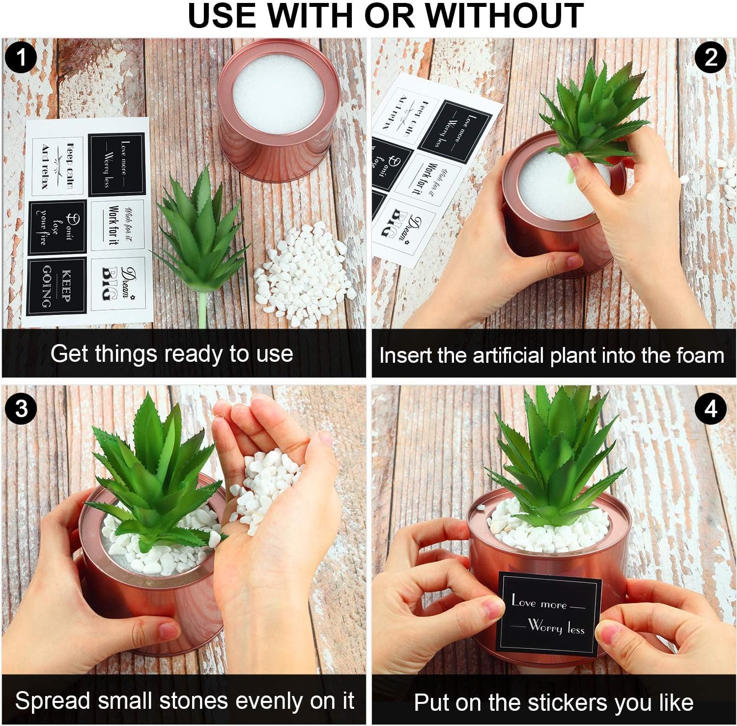 WILLBOND 3 Pots Succulent Office Decor for Women Desk, Boho Decor for Kitchen Office Bookshelf Bedroom College Dorm Artificial Plant Cactus Succulent for Kitchen Decorations (Rose Gold) - Image 3