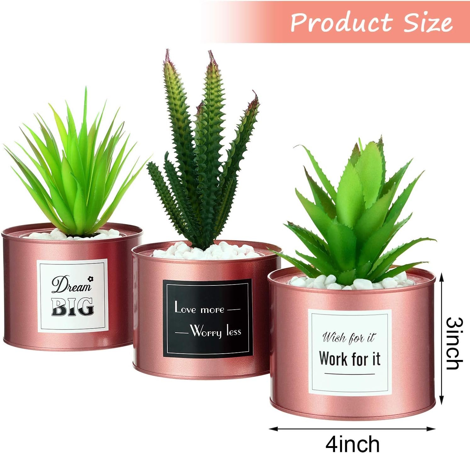WILLBOND 3 Pots Succulent Office Decor for Women Desk, Boho Decor for Kitchen Office Bookshelf Bedroom College Dorm Artificial Plant Cactus Succulent for Kitchen Decorations (Rose Gold) - Image 4