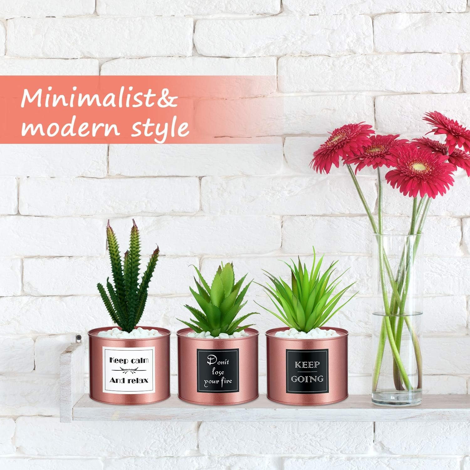 WILLBOND 3 Pots Succulent Office Decor for Women Desk, Boho Decor for Kitchen Office Bookshelf Bedroom College Dorm Artificial Plant Cactus Succulent for Kitchen Decorations (Rose Gold) - Image 8