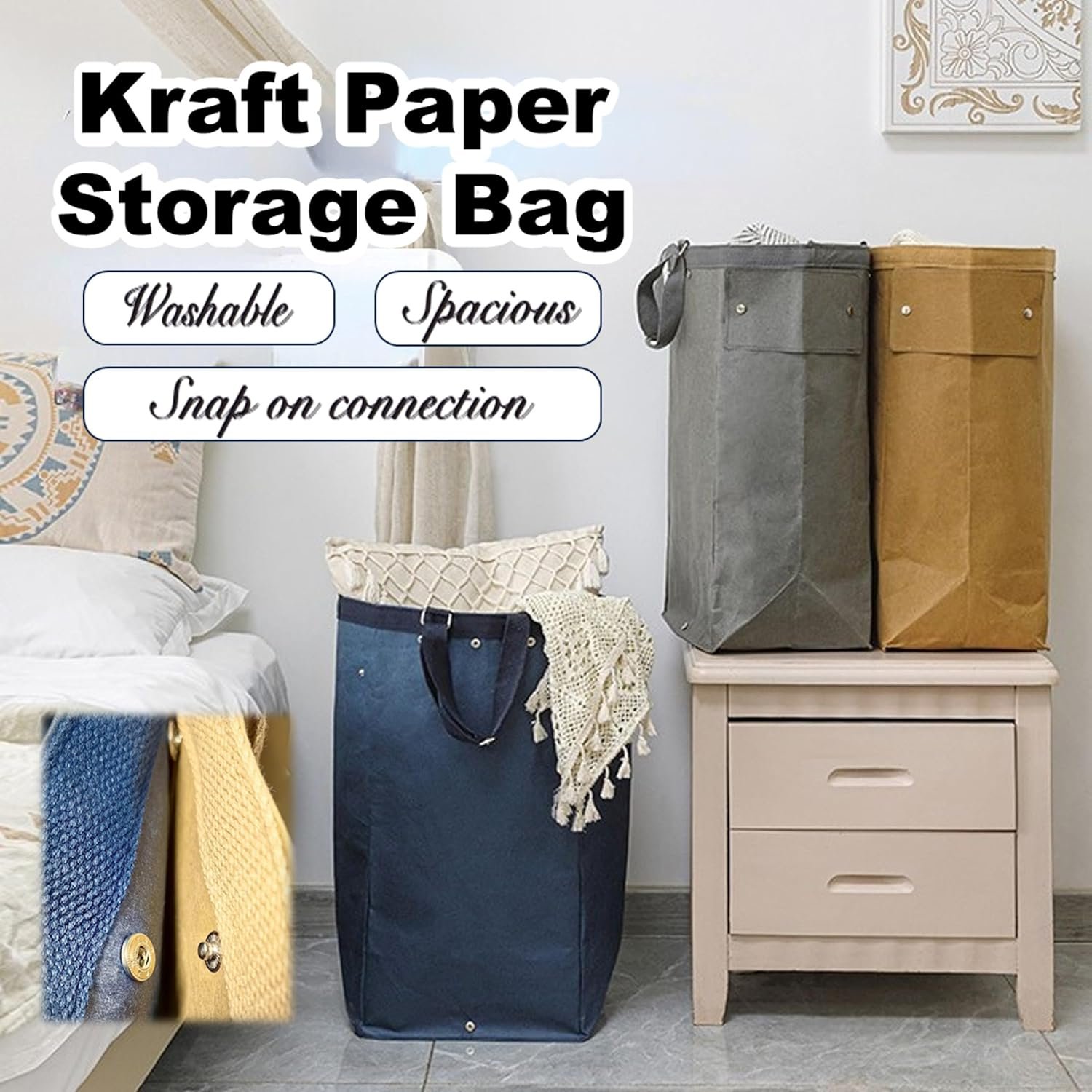 Kitchen Recycling Bin, Large Washable Paper Bags - Sturdy, Foldable, Space-Saving - Multipurpose Trash Can for Kitchen, Garden, and Indoor Use, 4 Colors, 4 Packs/Set - Image 4