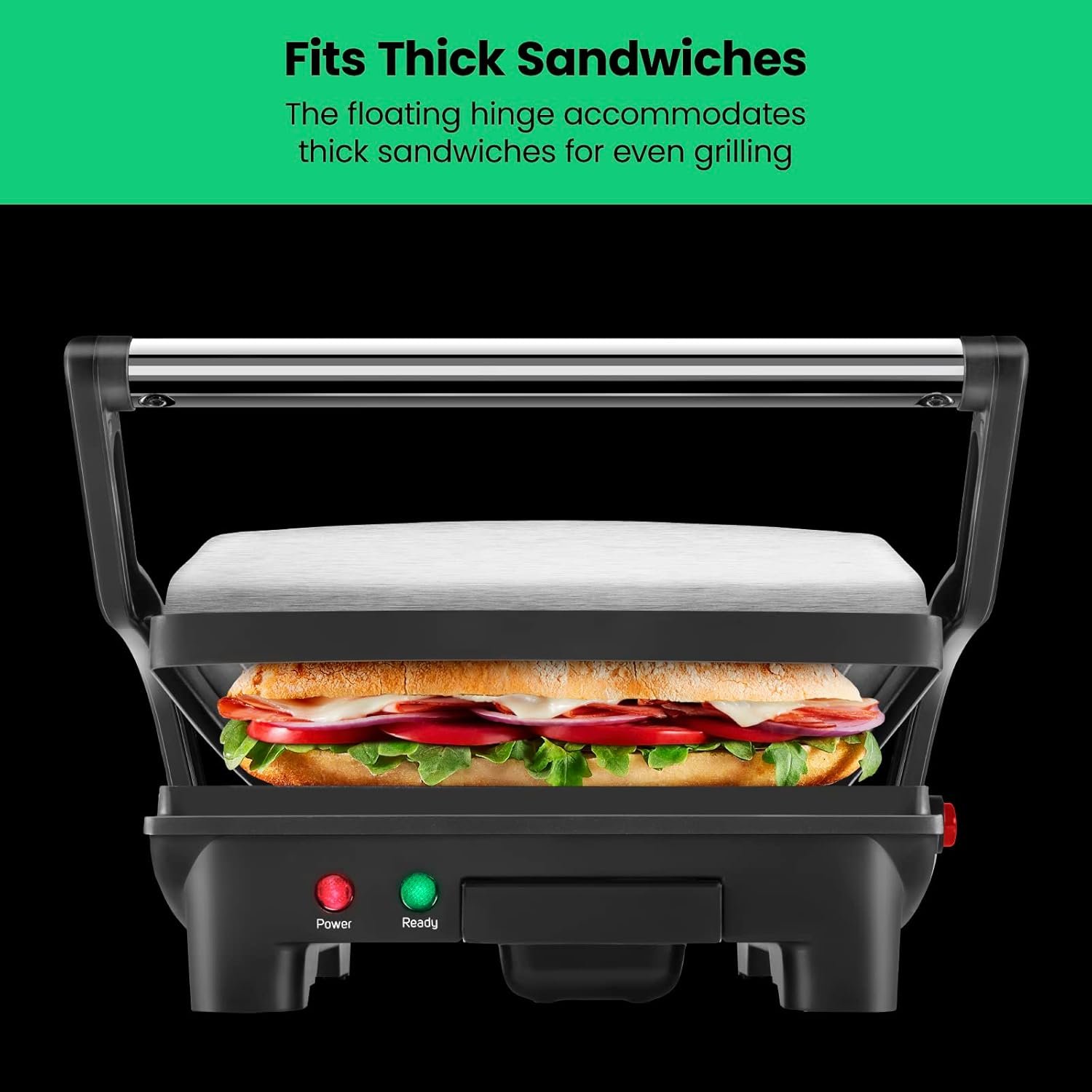 Chefman Panini Press Grill and Gourmet Sandwich Maker Non-Stick Coated Plates, Opens 180 Degrees to Fit Any Type or Size of Food, Stainless Steel Surface and Removable Drip Tray, 4 Slice, Black - Image 7
