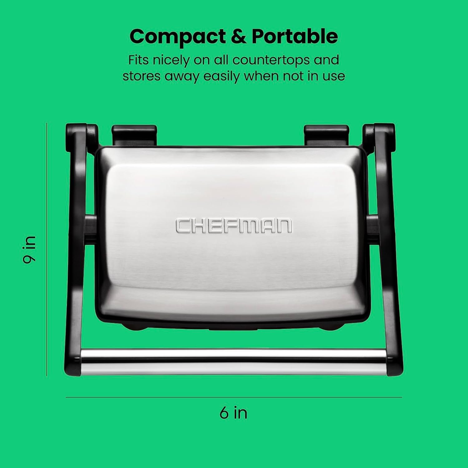 Chefman Electric Panini Press Grill and Gourmet Sandwich Maker w/ Non-Stick Coated Plates, Opens 180 Degrees to Fit Any Type or Size Food, Dishwasher Safe Removable Drip Tray, Stainless Steel/Black - Image 9