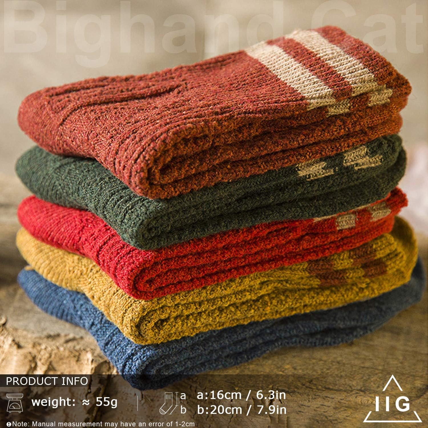 IIG 5 Pairs Women's Vintage Style Thick Wool Warm Winter Crew Socks - Image 3