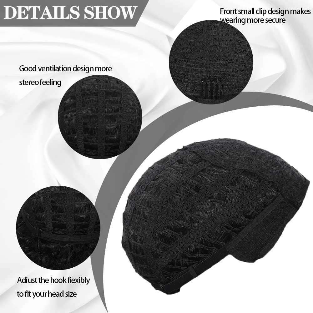 Short Black Curly Afro Wigs with Bangs for Black Women, Black Afro Wigs Kinky Curly Full Wigs Synthetic Heat Resistant Wigs For African Women With Wig Cap (Black) - Image 6