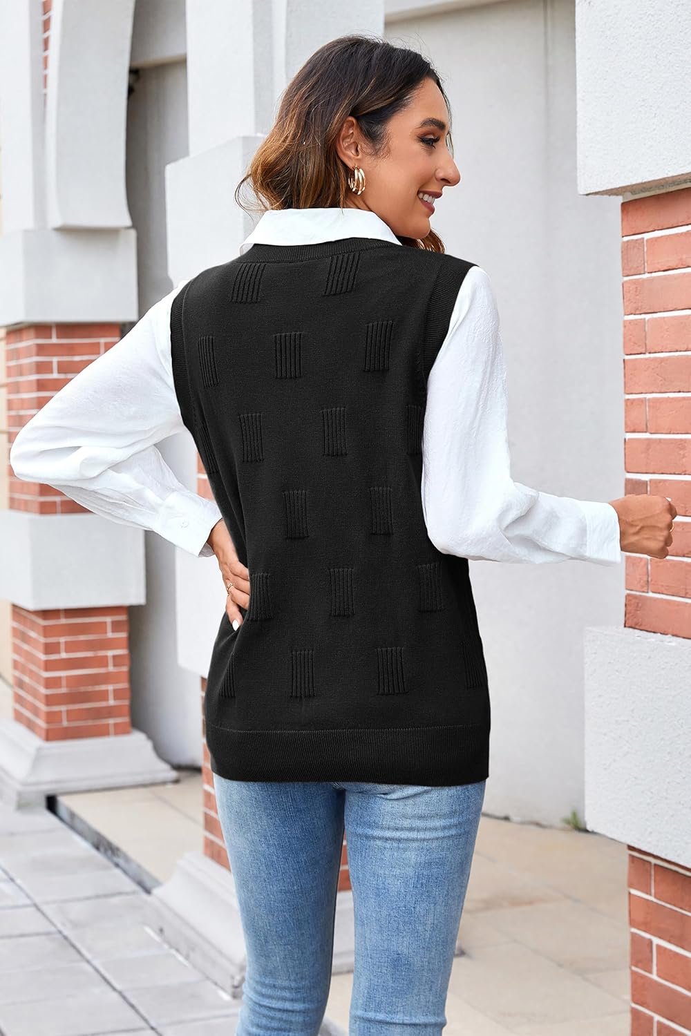 Arach&Cloz Womens Fall Sweater Vest 2024 Fall Fashion Sleeveless V Neck Business Casual Tank Knit Pullover Tops Summer Trendy - Image 4