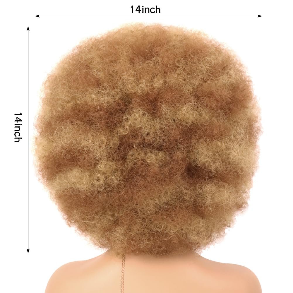 G&T Wig 70s Afro Wig Short Kinky Curly Colored Wigs for Women Glueless Wear and Go Wig Mixed Blonde Afro Wig Large Bouncy and Soft Natural Looking Heat Resistant Synthetic Hair Wigs - Image 5