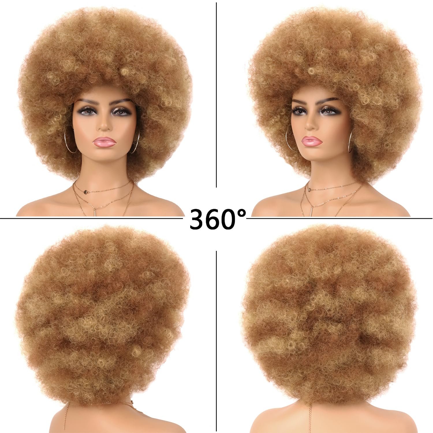 G&T Wig 70s Afro Wig Short Kinky Curly Colored Wigs for Women Glueless Wear and Go Wig Mixed Blonde Afro Wig Large Bouncy and Soft Natural Looking Heat Resistant Synthetic Hair Wigs - Image 6