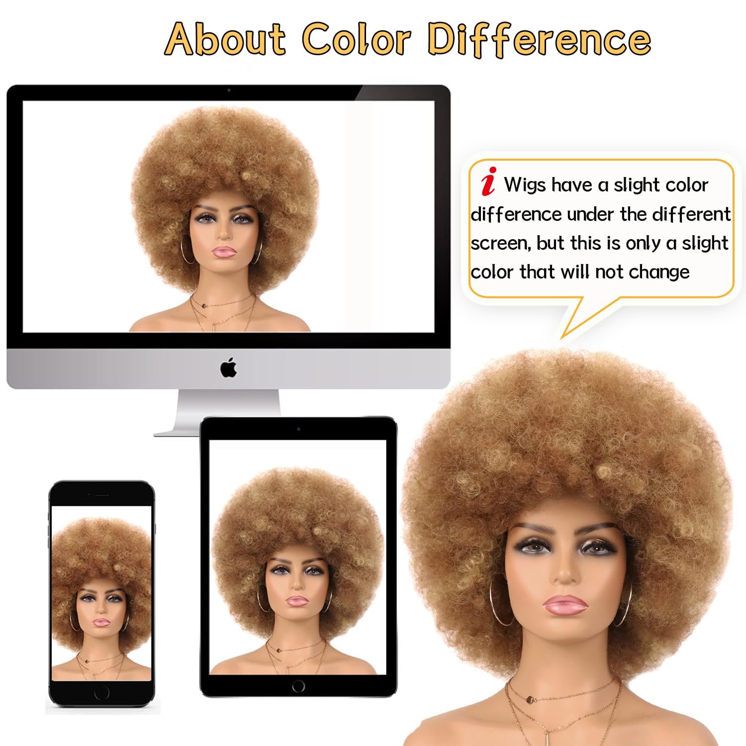 G&T Wig 70s Afro Wig Short Kinky Curly Colored Wigs for Women Glueless Wear and Go Wig Mixed Blonde Afro Wig Large Bouncy and Soft Natural Looking Heat Resistant Synthetic Hair Wigs - Image 7