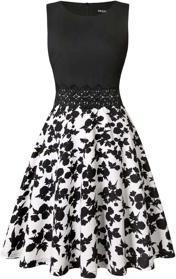 OWIN Women's Vintage Floral Lace Flared A-Line Swing Casual Party Cocktail Dresses Sleeveless - Image 4