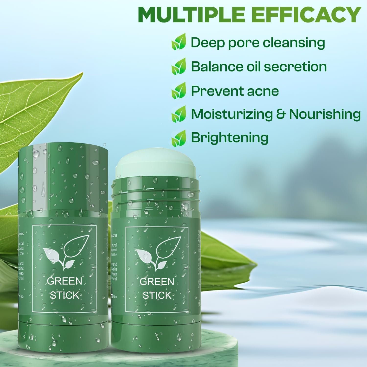 Green Tea Clay for Face 2 PCS, Facial Blackhead Remover Mask Stick with Tea Extract for Deep Pore Cleansing, Skin Brightening and Improve Overall Complexion for All Skin Types Men and Women - Image 3