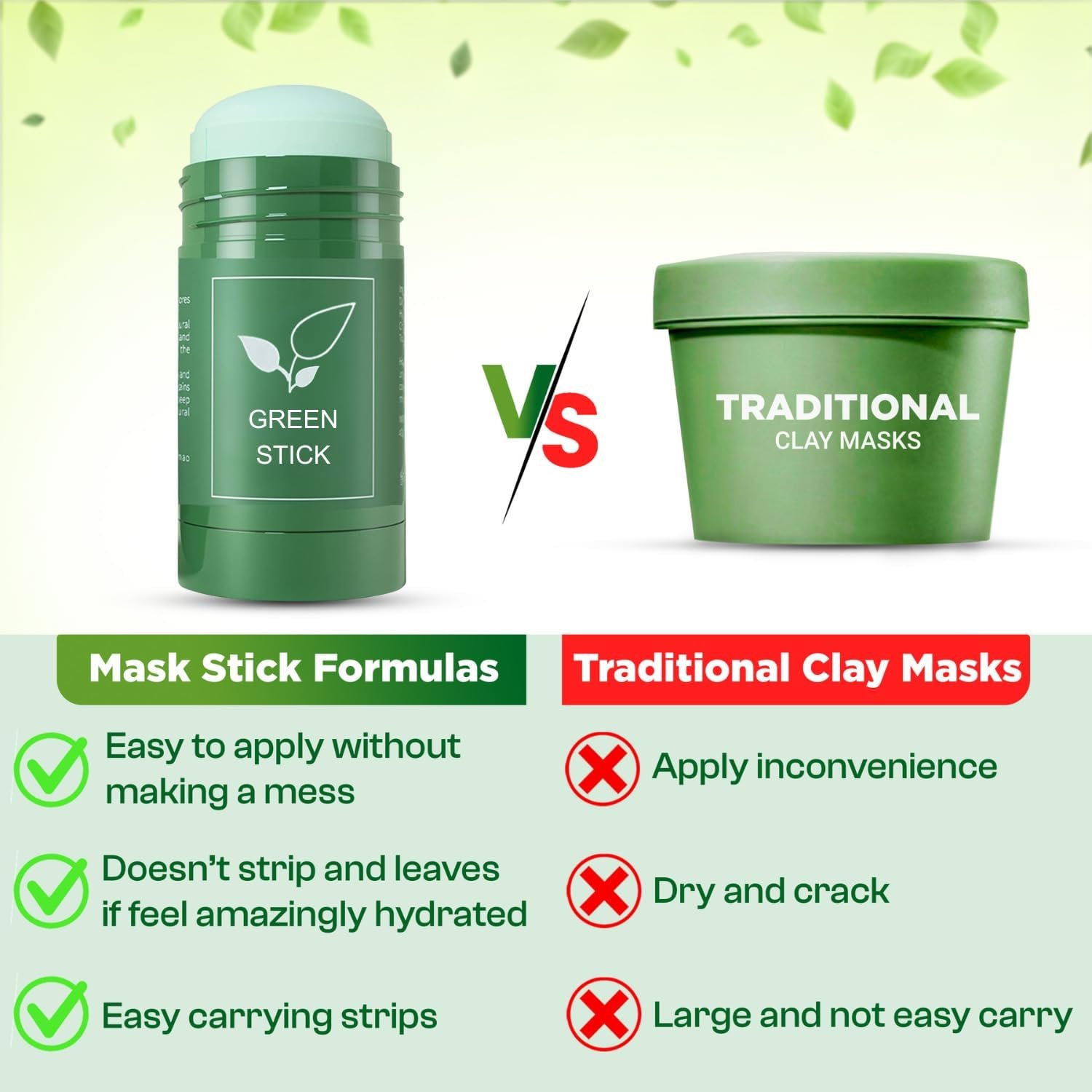 Green Tea Clay for Face 2 PCS, Facial Blackhead Remover Mask Stick with Tea Extract for Deep Pore Cleansing, Skin Brightening and Improve Overall Complexion for All Skin Types Men and Women - Image 7