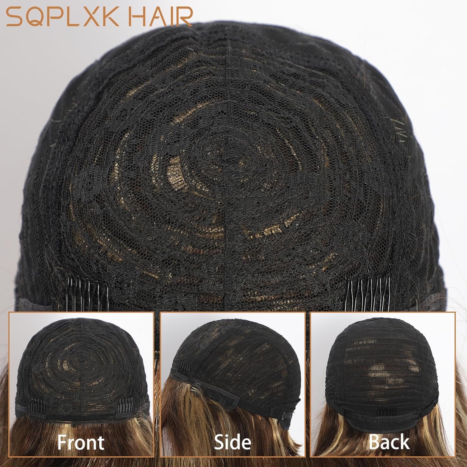 Short Bob Human Hair Wig with Bangs 4/27 Highlight Glueless None Lace Front Wigs Straight Brazilian Virgin Hair Machine Made Bob Wig for White Women 4/27 Brown Colored 8 Inch - Image 6