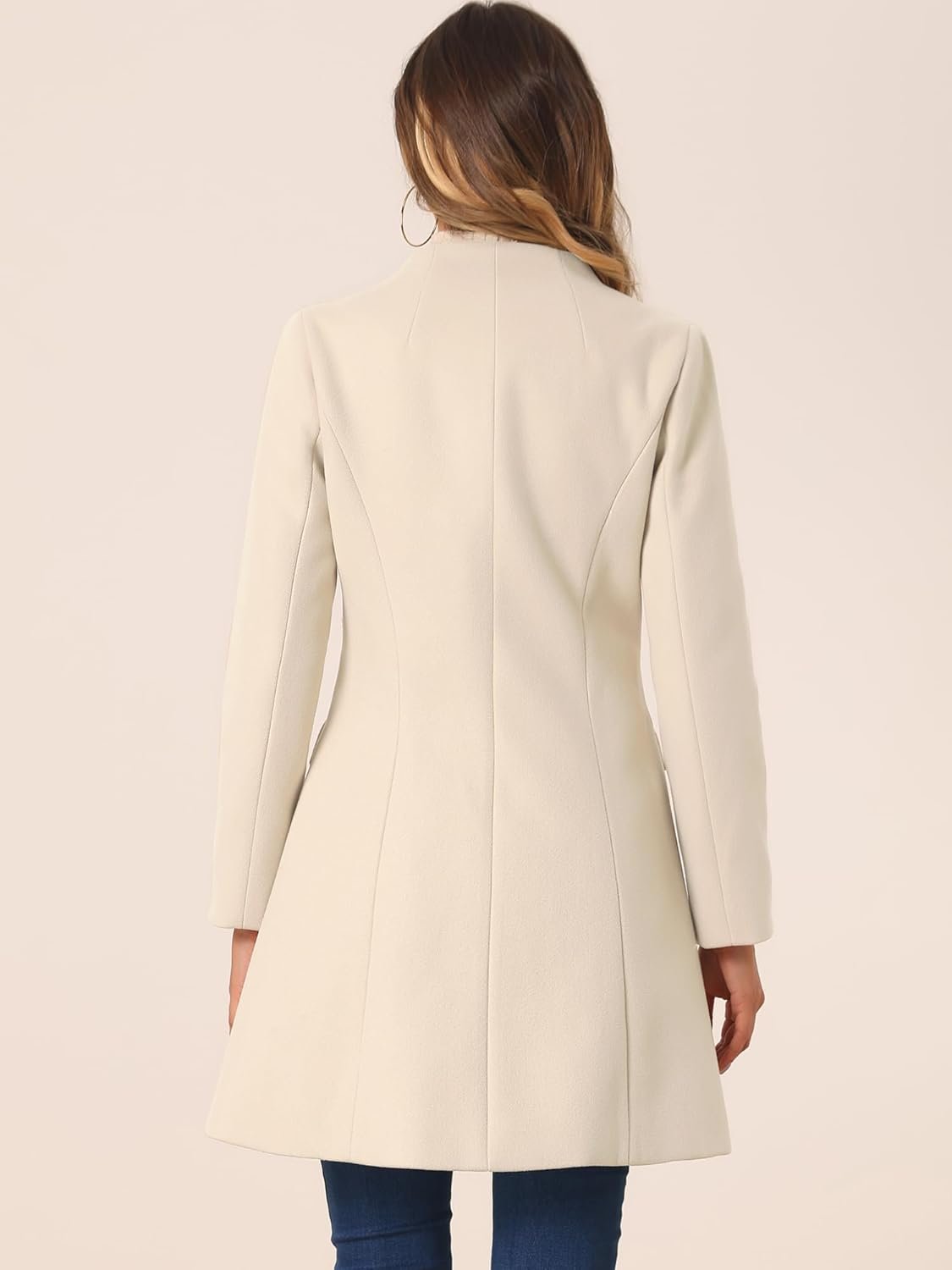 Allegra K Women's Winter Overcoat Pea Coat Elegant V Neck Single Breasted Coat Outerwear - Image 5