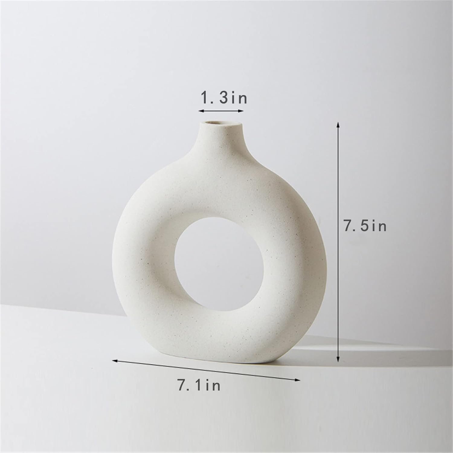 White Circle Ceramic Vase for Decor, Circular Matte ​Hollow Donut Flower Vases Decorative Minimalist Modern Nordic Boho Style for Home Living Room Office Bedroom Table (H7.5'' × W7.1'') - Image 7