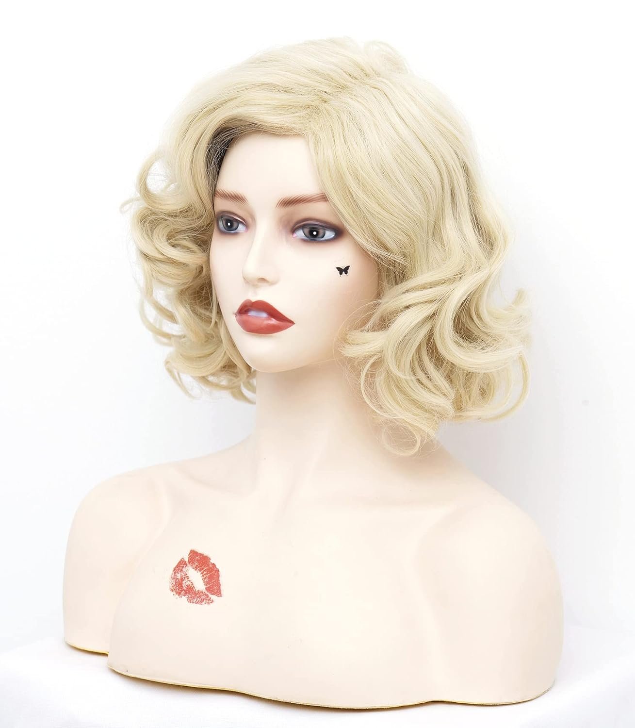 Short Blonde Wavy Wigs for Women Gold Curly Shoulder Length Natural Wig Synthetic Full Middle Part Wig for Role Play,Halloween,Daily Use - Image 3