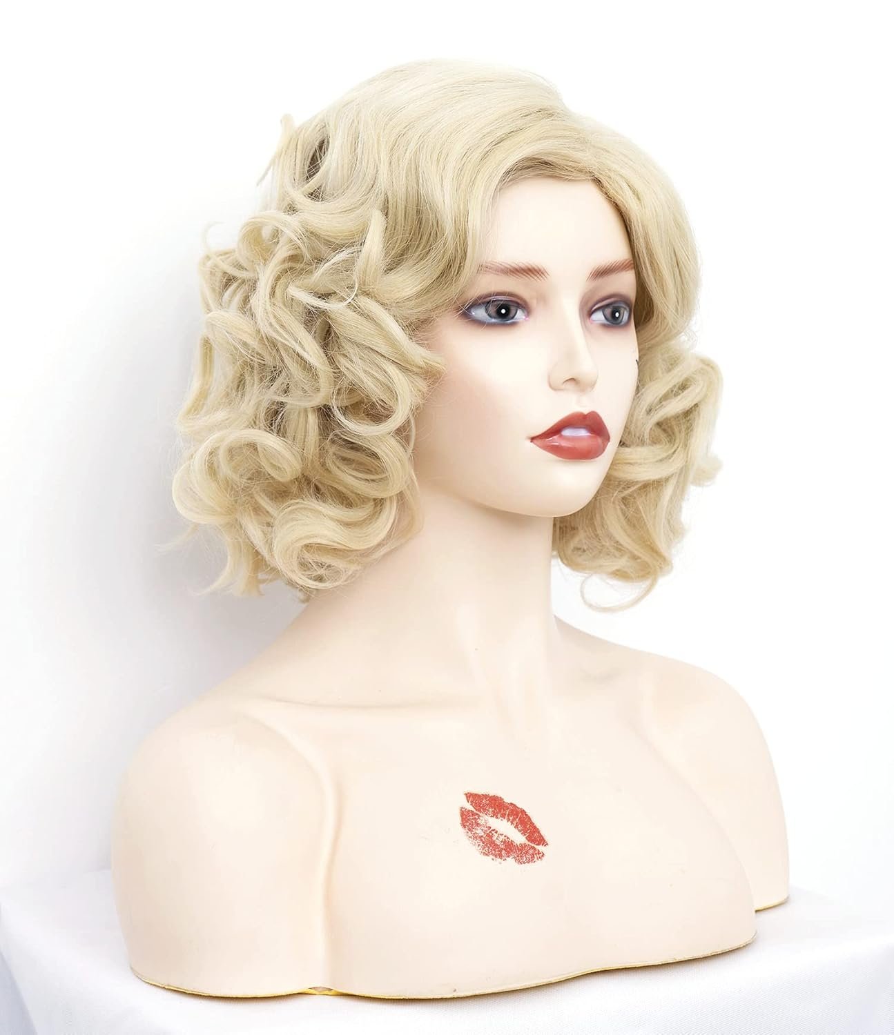 Short Blonde Wavy Wigs for Women Gold Curly Shoulder Length Natural Wig Synthetic Full Middle Part Wig for Role Play,Halloween,Daily Use - Image 4