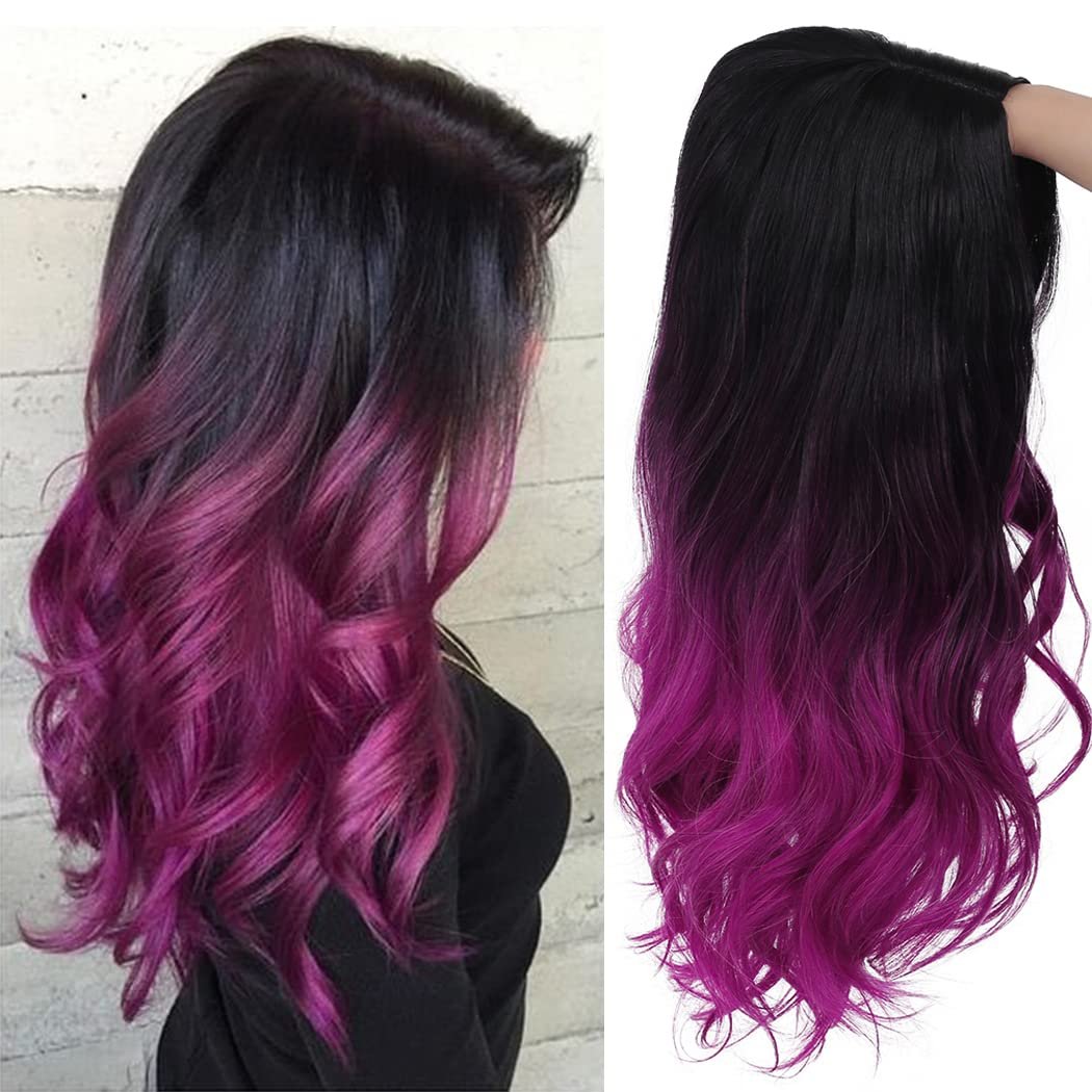 Sallcks Ombre Purple Wig Long Curly Wavy Wig for Women Side Part Colored Synthetic Heat Resistant Wig for Daily Party Costume Halloween - Image 4