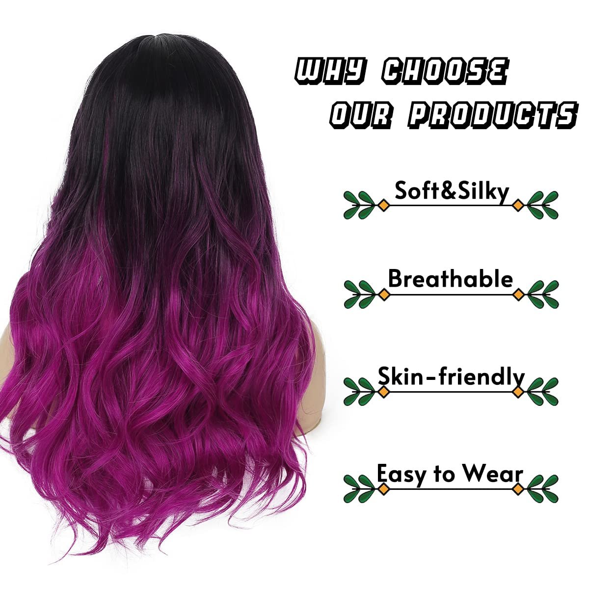 Sallcks Ombre Purple Wig Long Curly Wavy Wig for Women Side Part Colored Synthetic Heat Resistant Wig for Daily Party Costume Halloween - Image 5