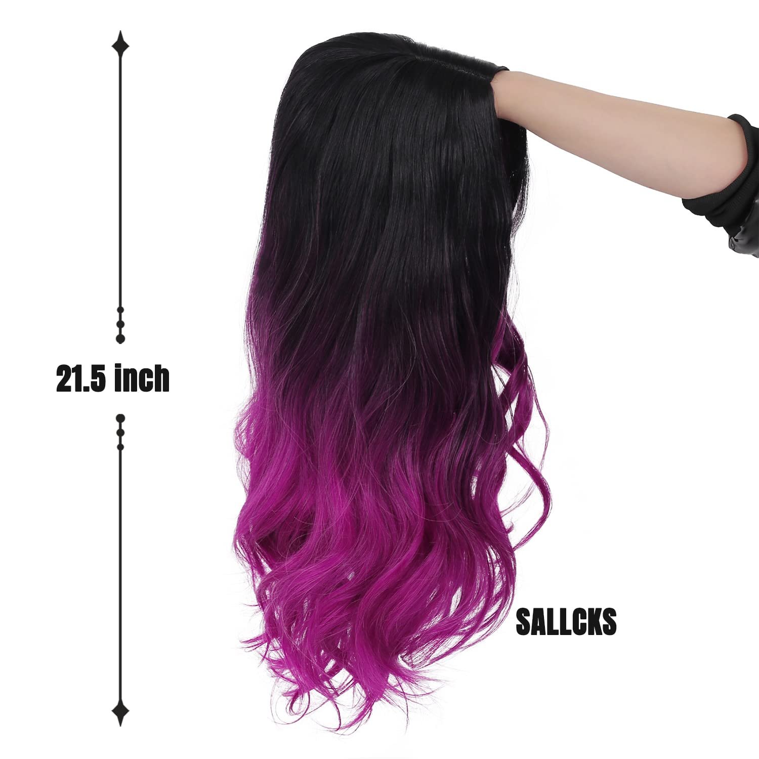 Sallcks Ombre Purple Wig Long Curly Wavy Wig for Women Side Part Colored Synthetic Heat Resistant Wig for Daily Party Costume Halloween - Image 6