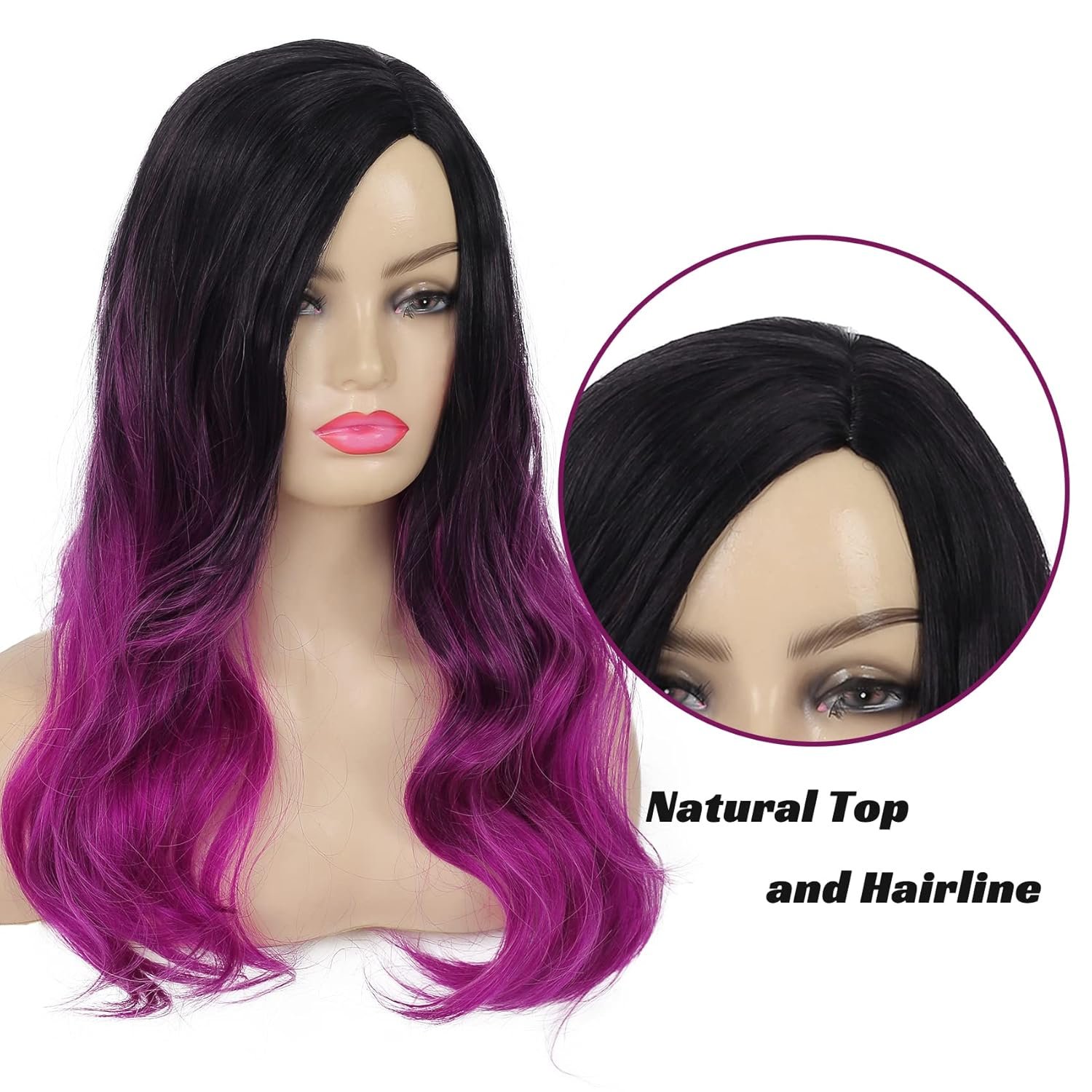 Sallcks Ombre Purple Wig Long Curly Wavy Wig for Women Side Part Colored Synthetic Heat Resistant Wig for Daily Party Costume Halloween - Image 7
