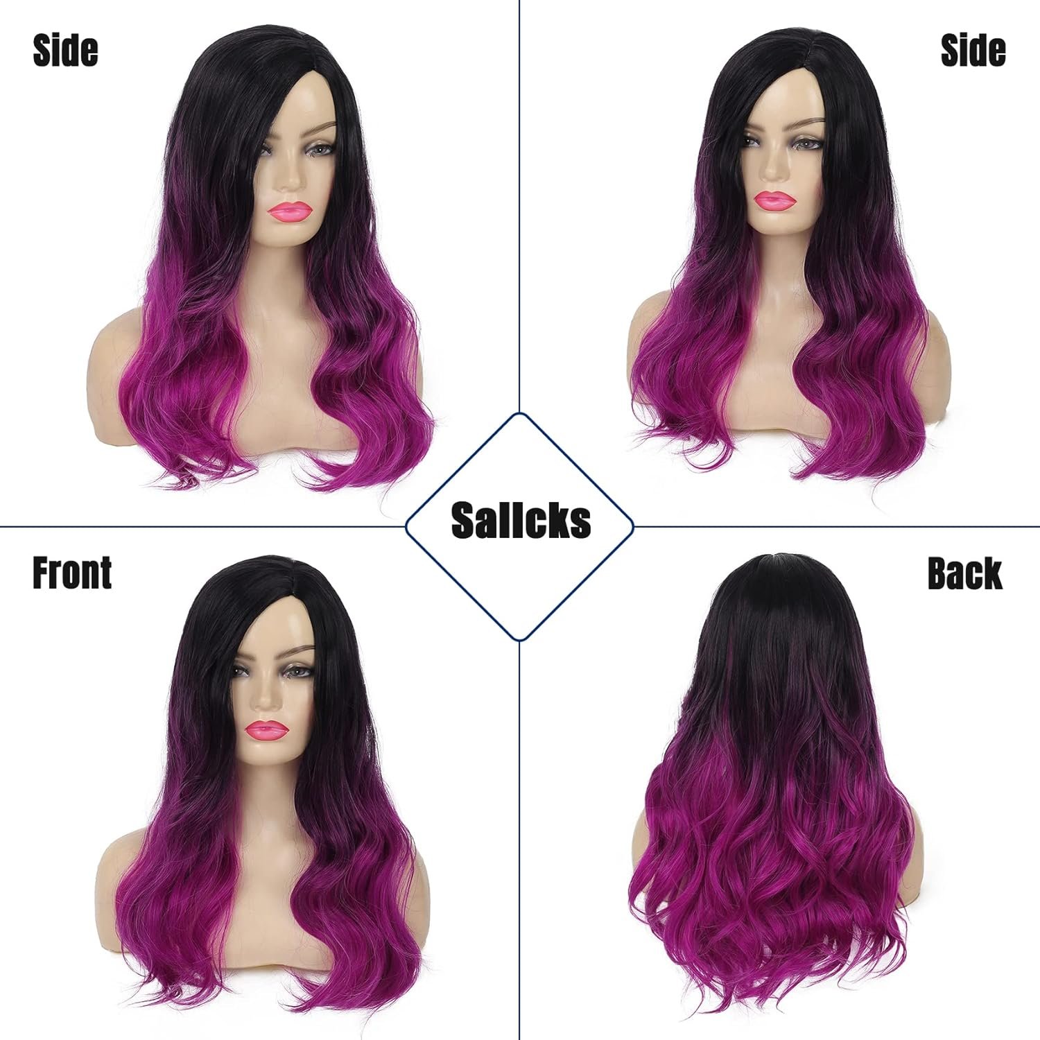 Sallcks Ombre Purple Wig Long Curly Wavy Wig for Women Side Part Colored Synthetic Heat Resistant Wig for Daily Party Costume Halloween - Image 8