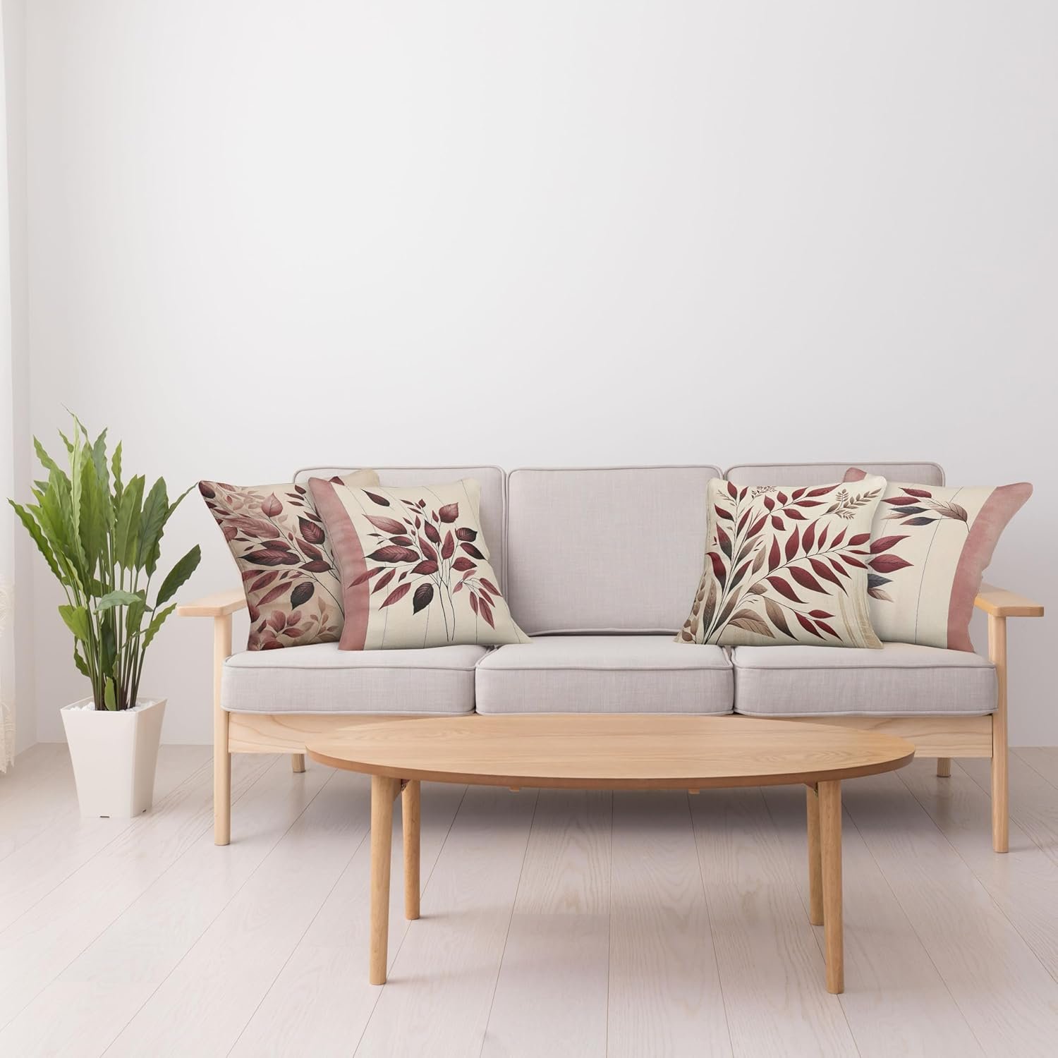 Ambesonne Leaves Throw Pillow Cushion Cover Set of 4, Romantic Autumn Branches in Wine Colors Rustic Botanical Pattern, Decorative Accent Double-Sided Printing, 24", Dried Rose Dark Tan and Ivory - Image 5