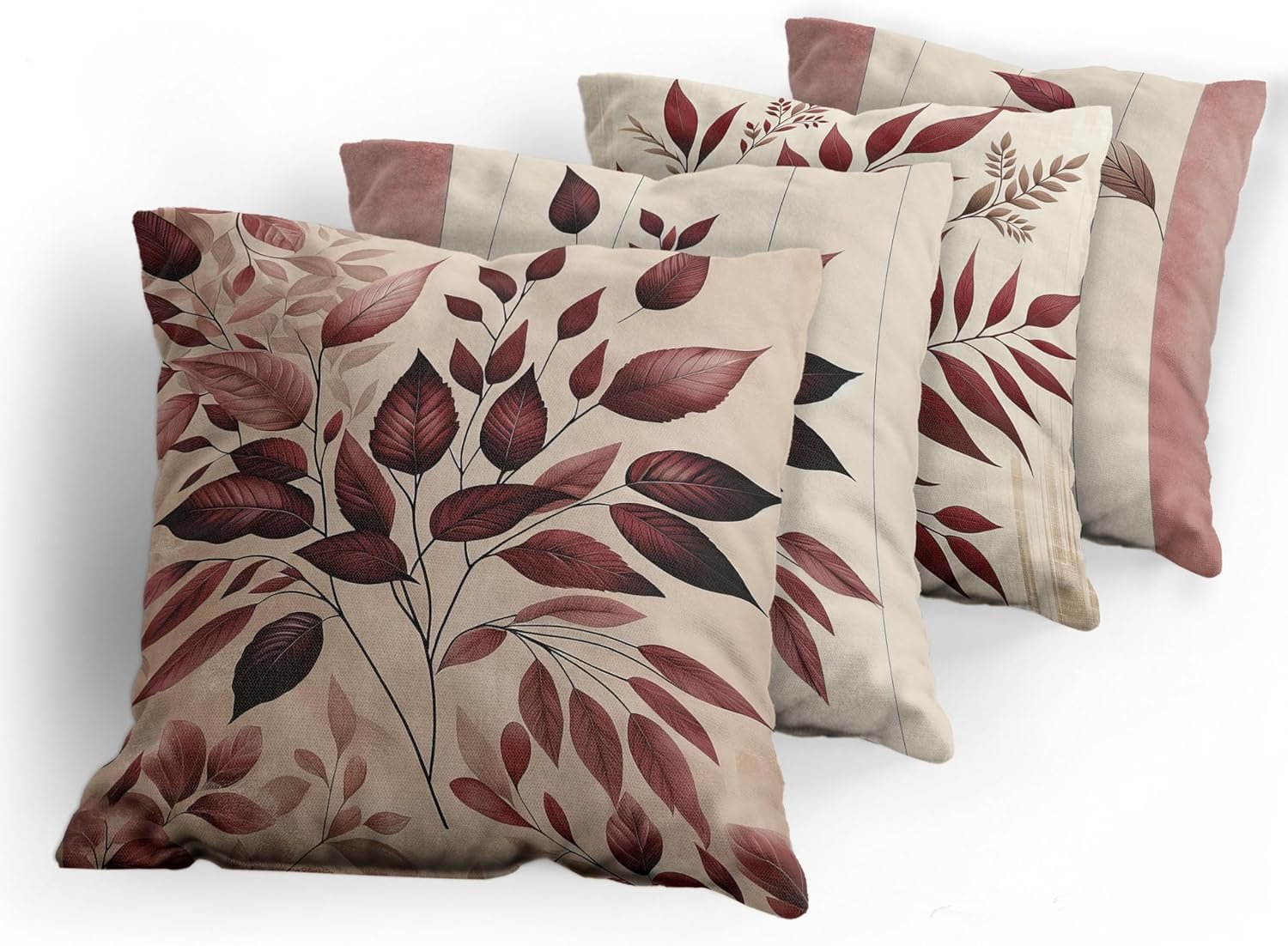 Ambesonne Leaves Throw Pillow Cushion Cover Set of 4, Romantic Autumn Branches in Wine Colors Rustic Botanical Pattern, Decorative Accent Double-Sided Printing, 24", Dried Rose Dark Tan and Ivory - Image 6