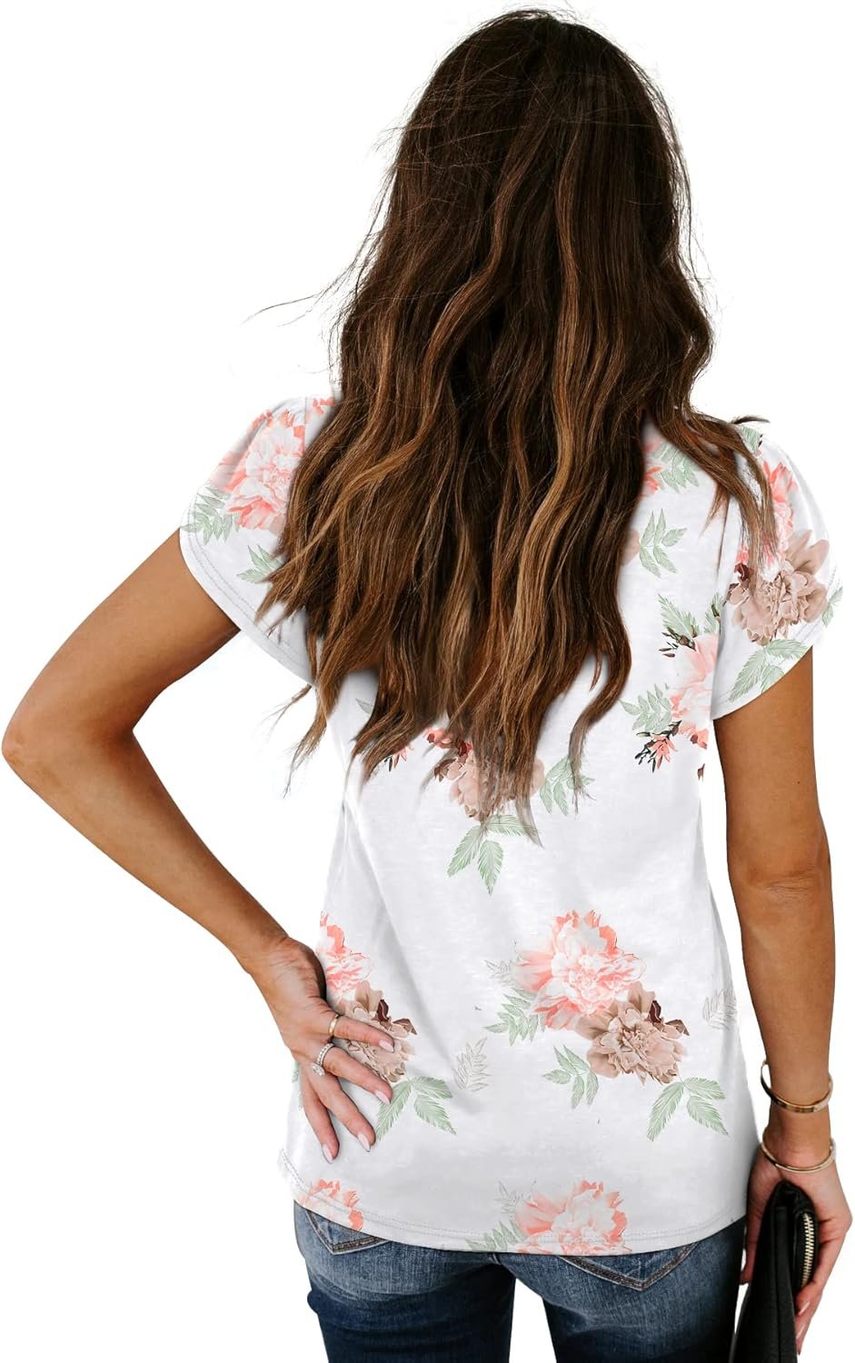 WIHOLL Womens Summer Tops 2024 Fashion Trendy Short Sleeve Shirts V Neck Dressy Casual Floral - Image 5