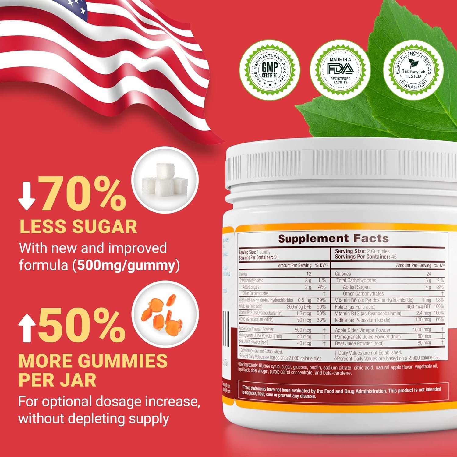 Detox Apple Cider Vinegar Gummies for Adults (90 chews), Unfiltered ACV Gummies for Improved Gut Health, Energy, Digestion & Immune Support, No more Capsules, Pills & Acid Reflux, With The Mother - Image 3
