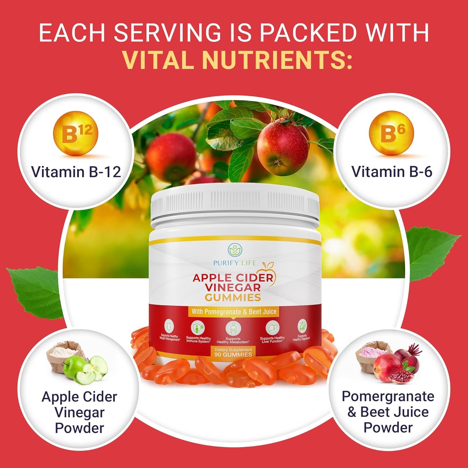 Detox Apple Cider Vinegar Gummies for Adults (90 chews), Unfiltered ACV Gummies for Improved Gut Health, Energy, Digestion & Immune Support, No more Capsules, Pills & Acid Reflux, With The Mother - Image 4