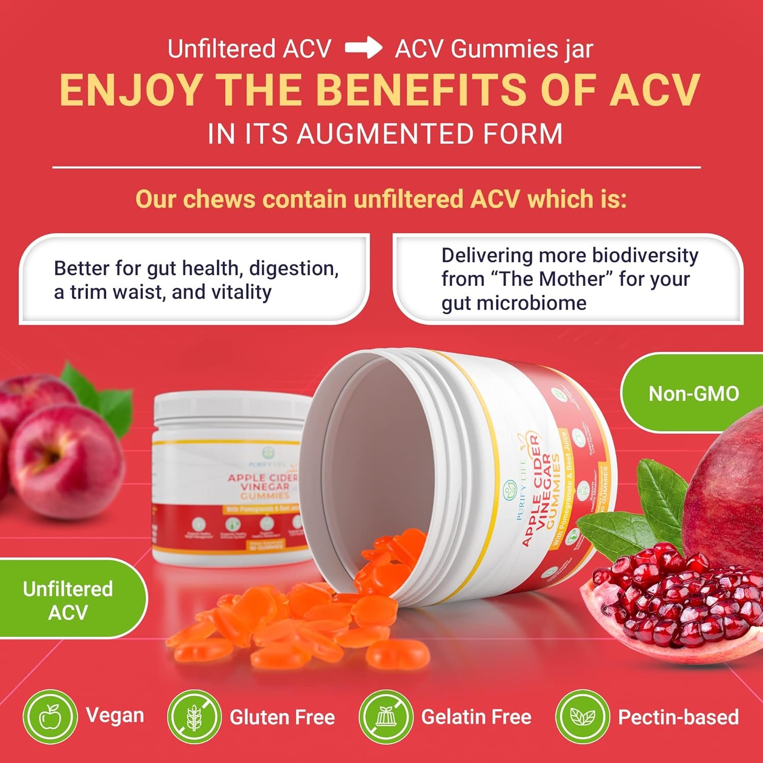 Detox Apple Cider Vinegar Gummies for Adults (90 chews), Unfiltered ACV Gummies for Improved Gut Health, Energy, Digestion & Immune Support, No more Capsules, Pills & Acid Reflux, With The Mother - Image 5