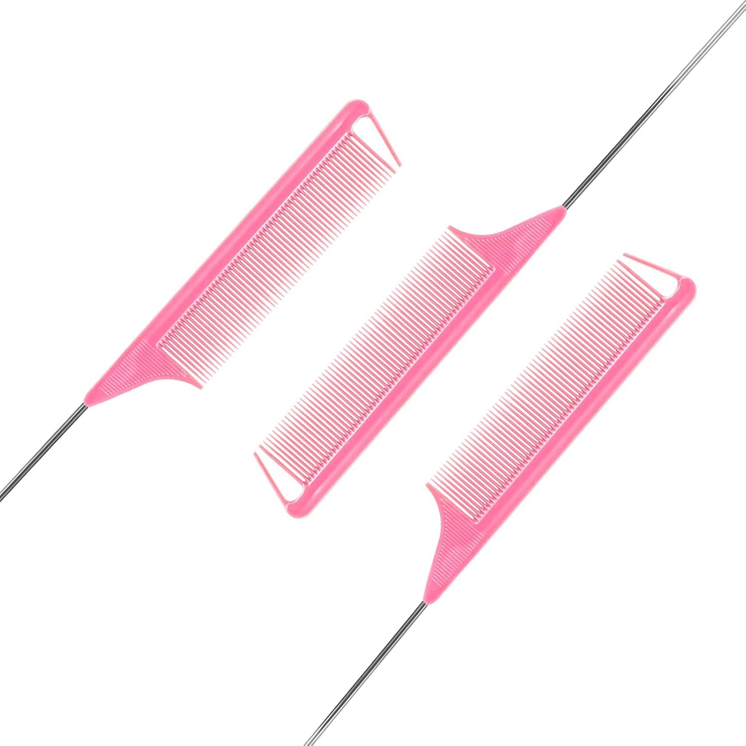 Rat Tail Combs Set - 3 Pack Long Steel Pin Combs for Hair Stylists, Parting and Teasing, Great for All Hair Types (Pink) - Image 4