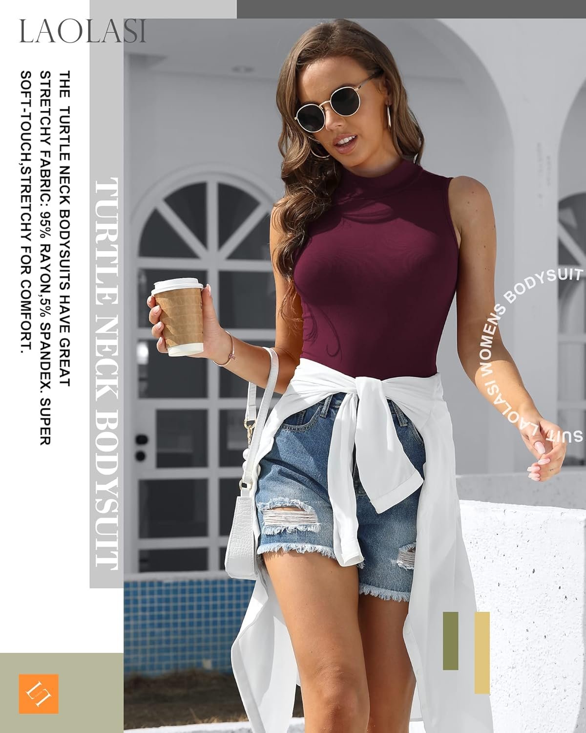 LAOLASI Women's Turtle Neck Mock Neck Sleeveless Slim Fit Bodysuit Tops Jumpsuit - Image 4